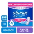 thumbnail image 1 of Always Discreet Pads, Moderate Absorbency, Regular, 108 Count, 1 of 13