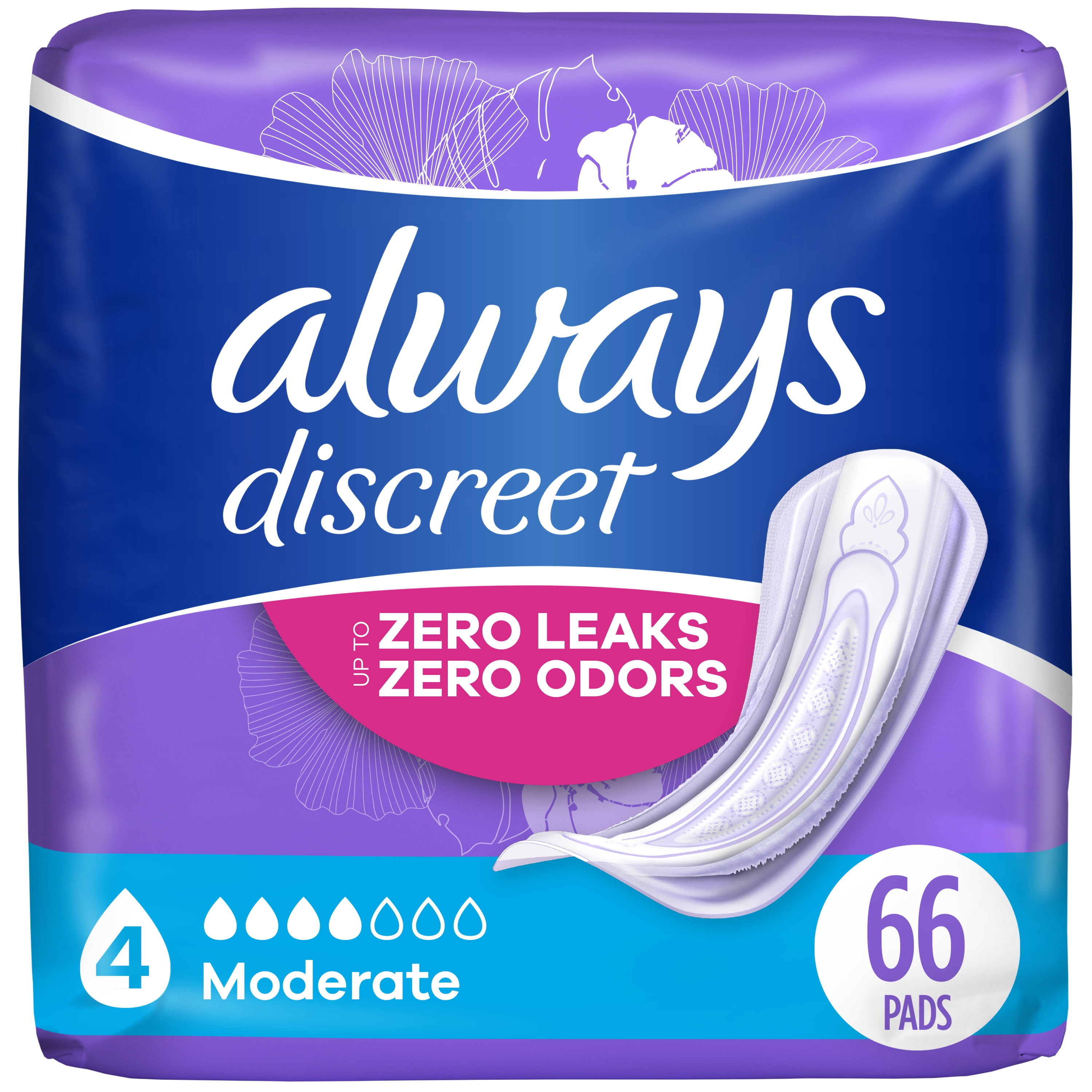 Always Discreet Adult Incontinence Pads for Women Moderate Absorbency  Regular Length, 66 count - Harris Teeter
