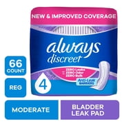Always Discreet Incontinence Pads, Moderate Absorbency, Regular Length, 66 Count