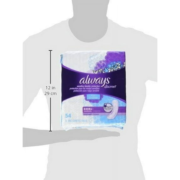 Always Discreet, Incontinence Pads, Moderate, Long Length, 54 Count, Case of 9