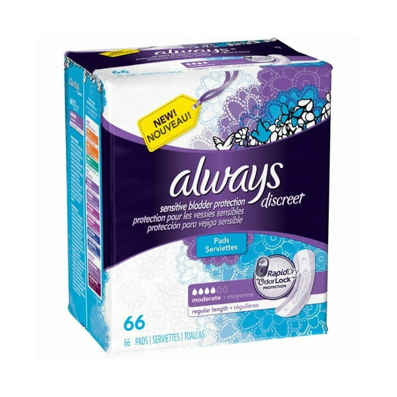 Always Discreet, Incontinence Pads, Moderate, Regular Length, 66 Count