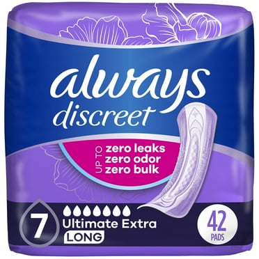 Always Discreet Incontinence Pads, Ultimate Extra Protect Absorbency, Regular Length, 42 CT