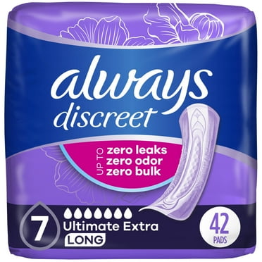 Always Discreet Incontinence Pads, Ultimate Extra Protect Absorbency, Regular Length, 42 CT