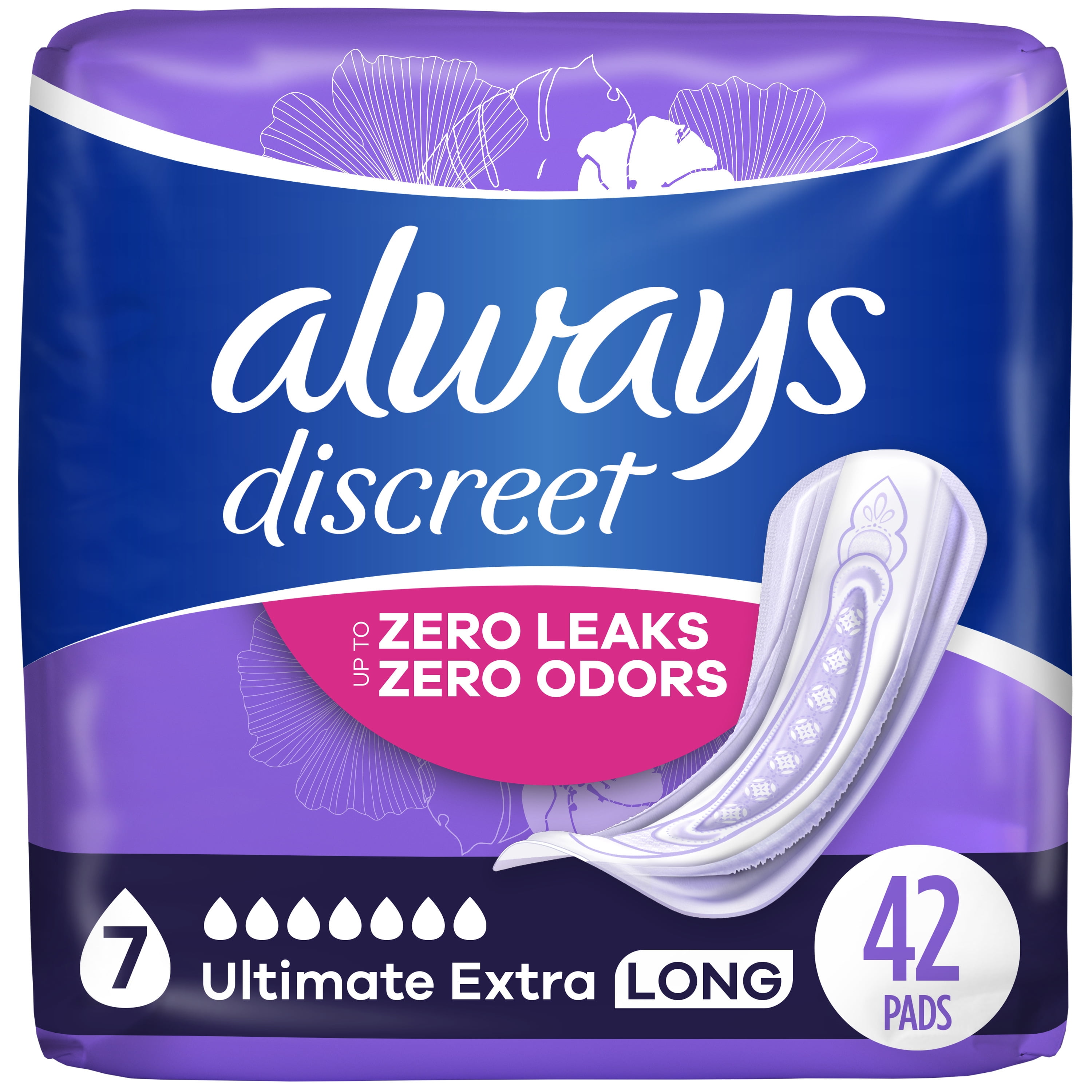 Always Discreet Incontinence Pads, Extra Heavy Absorbency, Long Length, 45  CT 