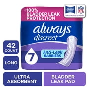 Always Discreet Incontinence Pads for Women, Ultimate Extra Absorbency, Long Length, Postpartum Pads, 42 Count