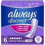 Always Discreet Incontinence Pads, Extra Heavy Absorbency, Long Length, 60 CT