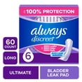 thumbnail interactive-video image 1 of Always Discreet Adult Incontinence Pads for Women, Ultimate Absorbency, Long Length, Postpartum Pads, 60 Count, 1 of 14