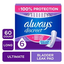 Always Discreet Adult Incontinence Pads for Women, Ultimate Absorbency, Long Length, Postpartum Pads, 60 Count