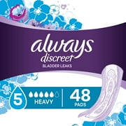 Always Discreet Incontinence Pads for Women, Heavy Absorbency, 48 Count Pack of 3, total 144 count