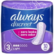 Always Discreet Incontinence Pads for Women, Light, 30 Count