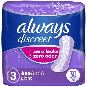 Always Discreet Incontinence Pads for Women, Light, 30 Count