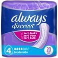 thumbnail image 1 of Always Discreet Adult Incontinence Pads for Women, Moderate Absorbency, Regular Length, Postpartum Pads, 20 Count, 1 of 10
