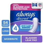 Always Discreet Incontinence Pads, Moderate Absorbency, Long 54 Count
