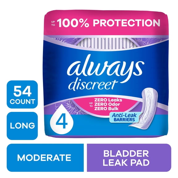 Always Discreet Pads, Moderate Absorbency, Long54 Count