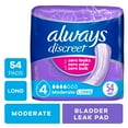 thumbnail image 1 of Always Discreet Adult Incontinence Pads for Women, Moderate Absorbency, Long Length, Postpartum Pads, 54 Count, 1 of 10