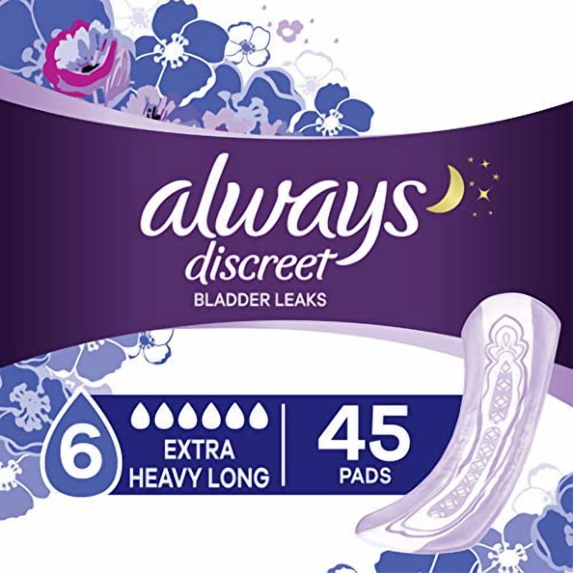 PROCTER & GAMBLE - HABA HUB Always Discreet Incontinence & Postpartum Incontinence Pads for Women, Overnight Absorbency, Extra Heavy Long, 45 Count - Default Title