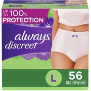 Always Discreet Incontinence & Postpartum Incontinence Underwear for Women, Large, Maximum Protection, Disposable, 28 Count - Pack of 2 56 Count Total