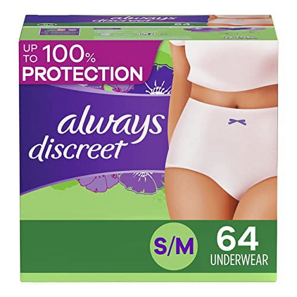 Always Discreet Incontinence & Postpartum Incontinence Underwear for Women, Small/Medium, Maximum Protection, Disposable, 32 count (Pack of 2) (Packaging may vary)