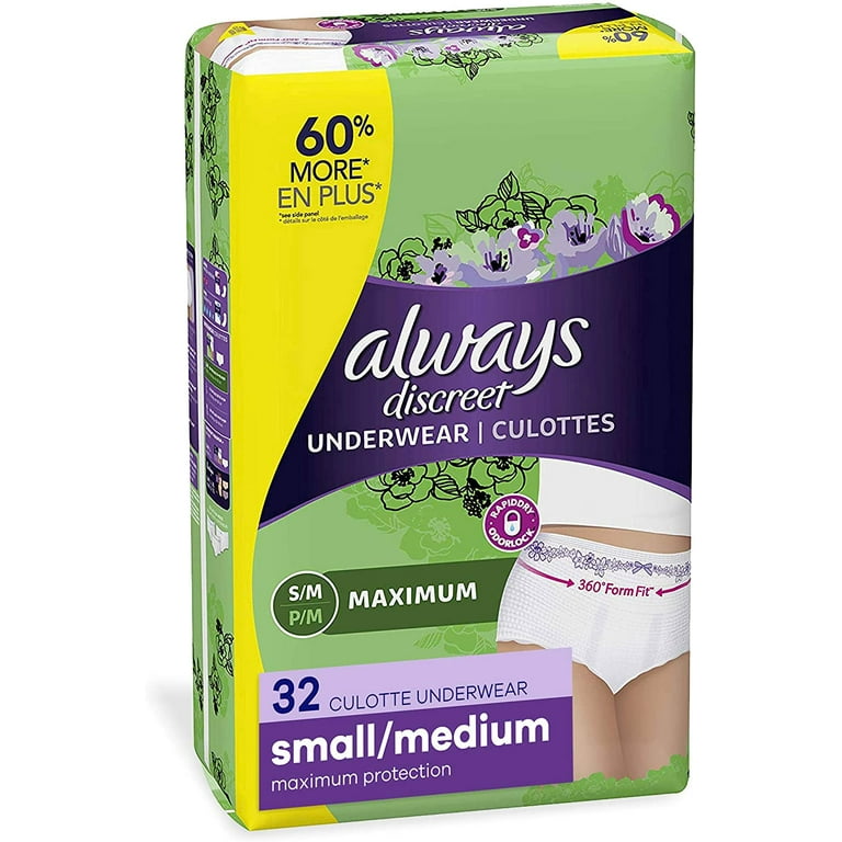 GetUSCart- Always Discreet Incontinence & Postpartum Incontinence Underwear  for Women, Small/Medium, Maximum Protection, 32 Count