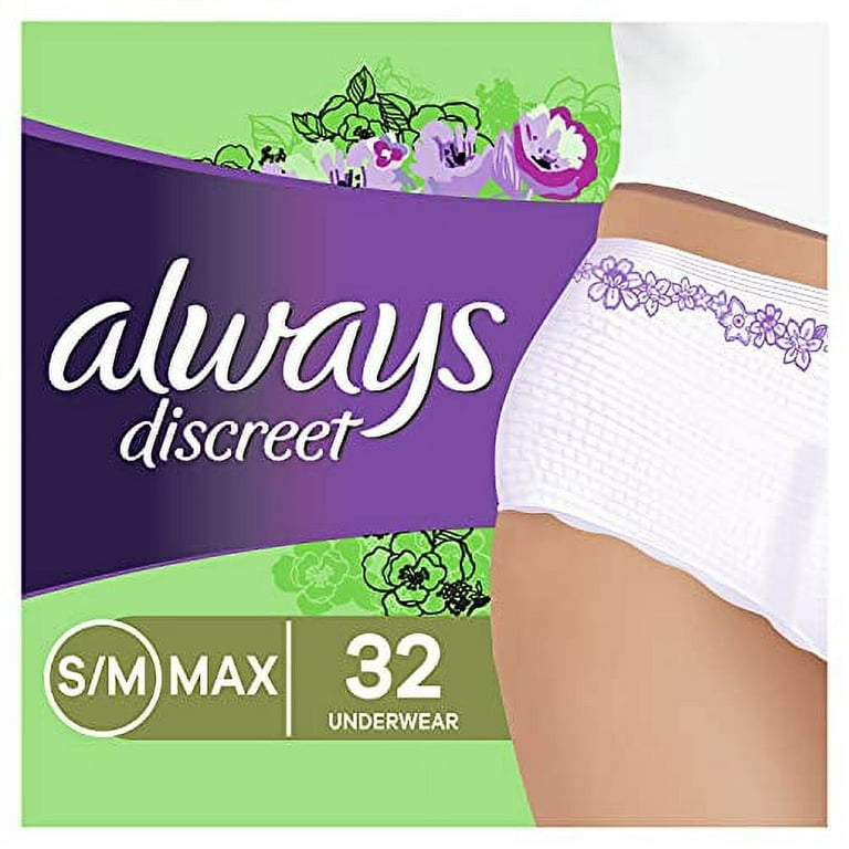 https://i5.walmartimages.com/seo/Always-Discreet-Incontinence-Postpartum-Incontinence-Underwear-for-Women-Small-Medium-Maximum-Protection-32-Count_c886de8f-7709-4540-ab43-5cf1c1d0f637.133ef0e70315fc3824a4b5dc7b9a233b.jpeg?odnHeight=768&odnWidth=768&odnBg=FFFFFF