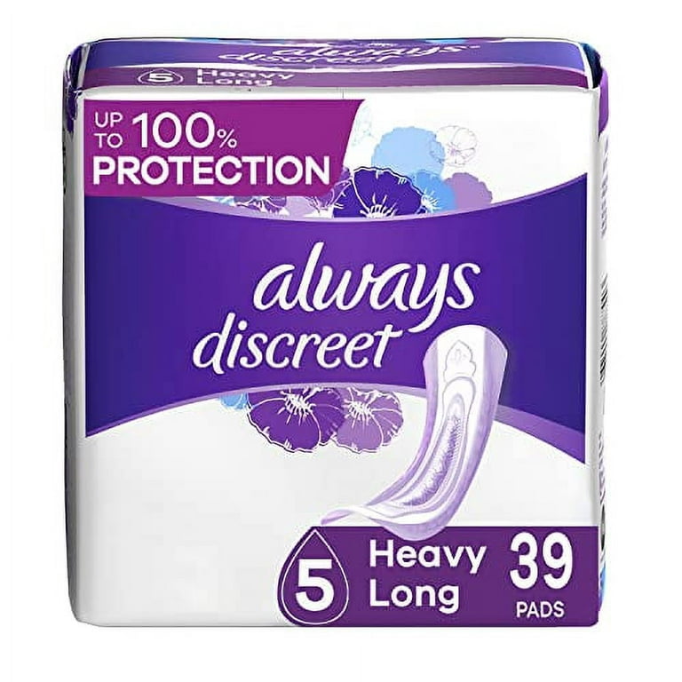 Always Discreet, Incontinence & Postpartum Pads For Women, Size 5, Heavy  Absorbency, Long Length, 39 Count