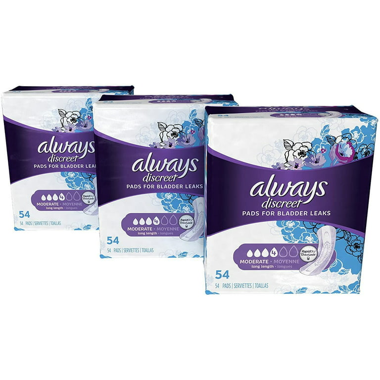 Always Discreet Incontinence Pads - Long - Moderate - 54's
