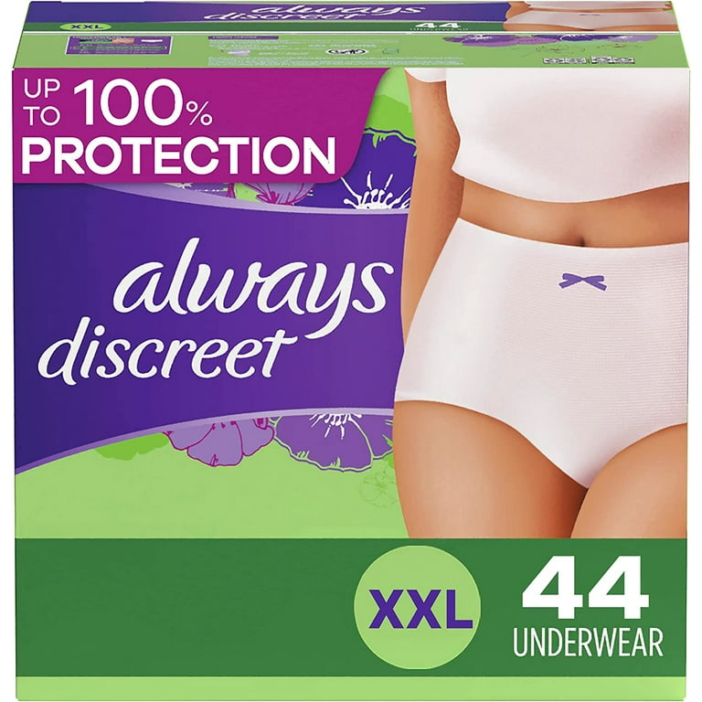Always Discreet, Incontinence & Postpartum Underwear For Women, Size Xxl,  Maximum Absorbency, Disposable, 22 x 2 Packs (44 Count total)