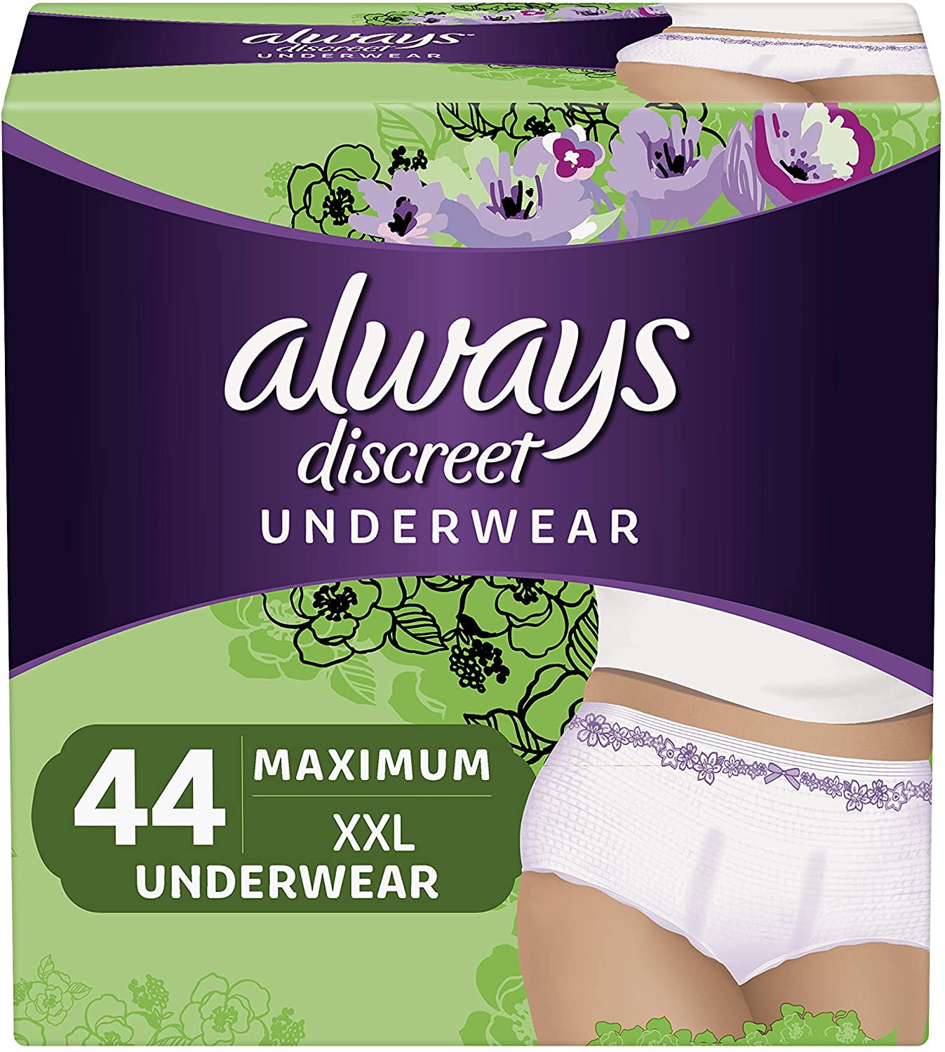 Always Discreet Incontinence & Postpartum Incontinence Underwear for Women,  XXL, 44 Count, FSA HSA Eligible, Maximum Protection, Disposable (22 Count,  Pack of 2 - 44 Count Total) 