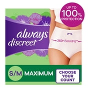 Always Discreet, Incontinence & Postpartum Underwear for Women, Maximum, Small / Medium, 32 Count