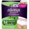 thumbnail image 1 of Always Discreet Incontinence & Postpartum Incontinence Underwear for Women, X-Large, 52 Count, Maximum Protection, Disposable (26 Count, Pack of 2 - 52 Count Total), Packaging May Vary., 1 of 4