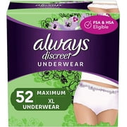 Always Discreet Incontinence & Postpartum Incontinence Underwear for Women, X-Large, 52 Count, Maximum Protection, Disposable 26 Count, Pack of 2 - 52 Count Total, Packaging May Vary.
