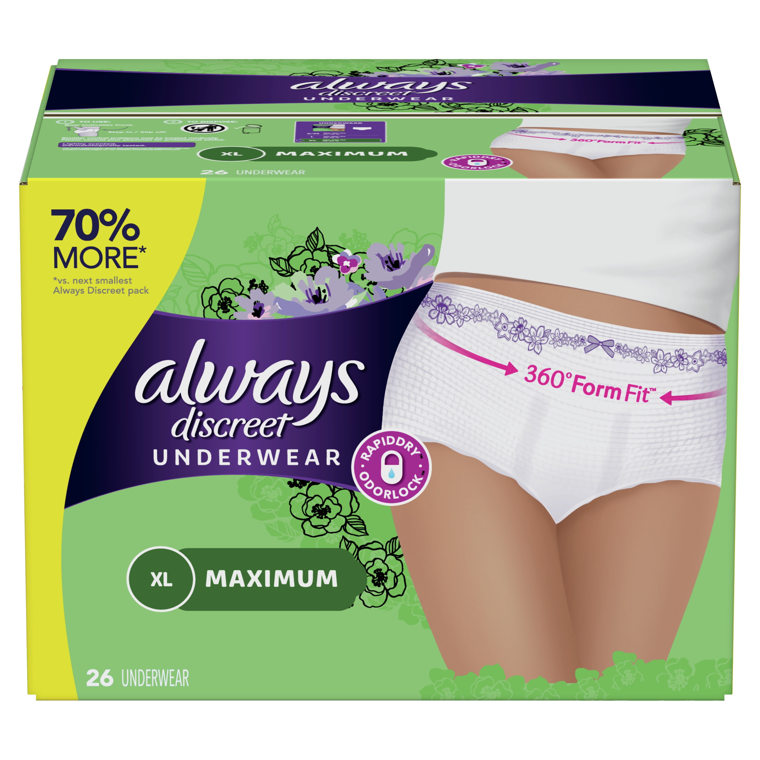 Always Discreet Incontinence Underwear, Max Protection, XL, 26 Ct:(Pack of  3