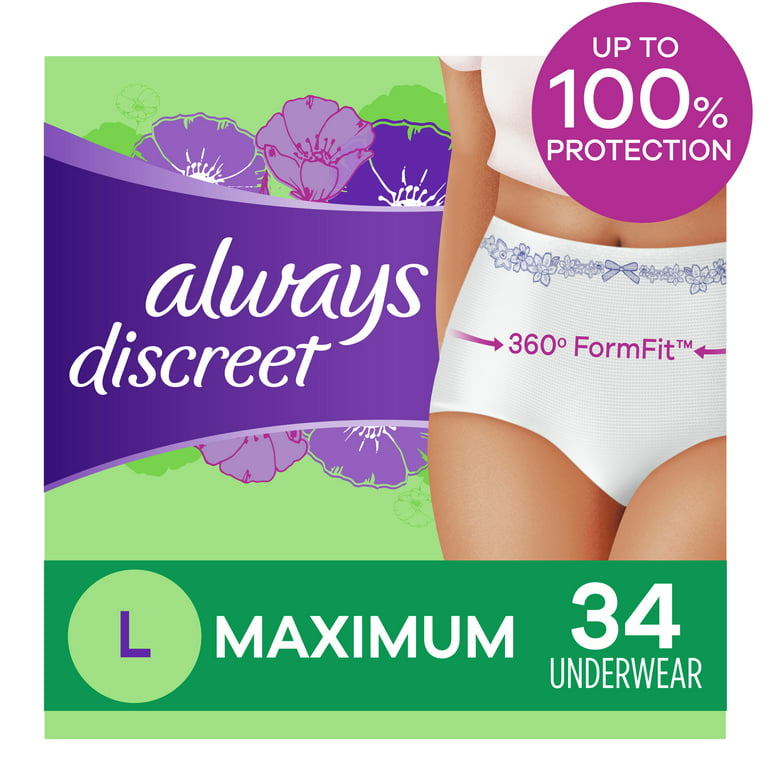 Always Discreet Incontinence Underwear for Women Maximum Absorbency, L, 34  Count 