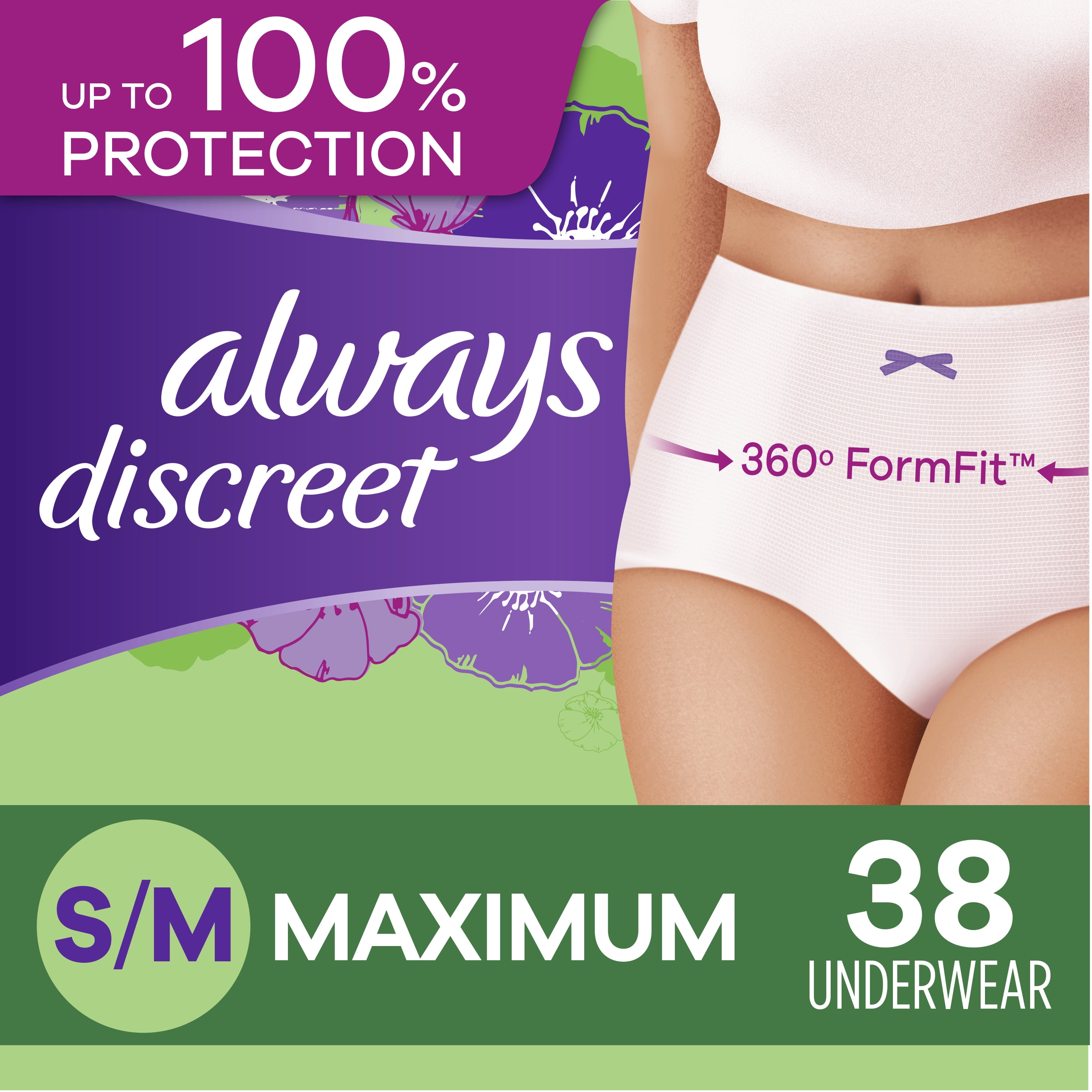 https://i5.walmartimages.com/seo/Always-Discreet-Incontinence-Underwear-for-Women-Maximum-Absorbency-S-M-38-Count_6fcb0f15-2457-456a-b539-27ca333c30ad.65350e66ae25115f68d18ab0a7ec374a.jpeg