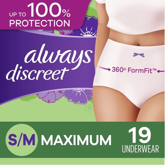 Always Discreet, Incontinence Underwear for Women, Maximum Protection, S/M, 57 Ct