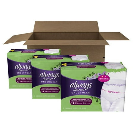 Always Discreet, Incontinence Underwear for Women, Maximum Protection, S/M, 57 Ct