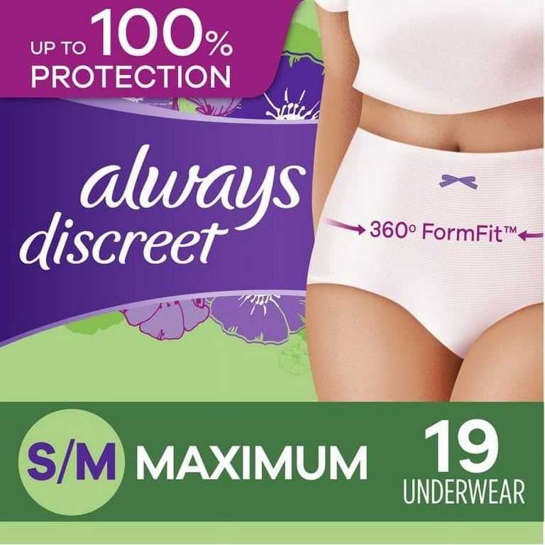 Always Discreet, Incontinence Underwear for Women, Maximum Protection, S/M,  57 Ct 