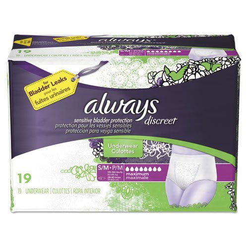 Always Discreet, Incontinence Underwear for Women, Maximum Protection, S/M, 57 Ct