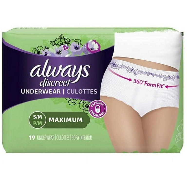 Always Discreet Incontinence and Postpartum Underwear for Women,  Small/Medium, 19 Count 