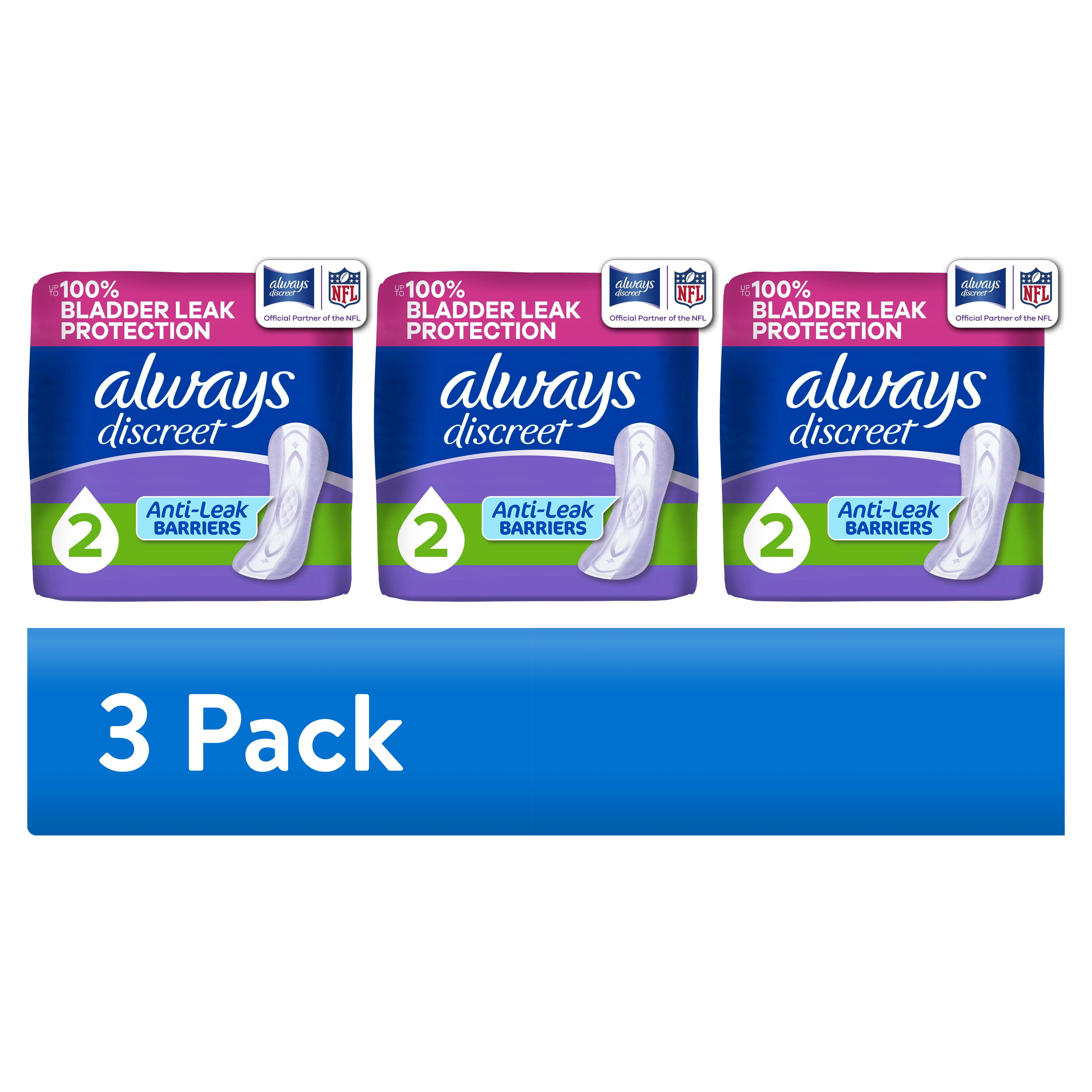 (3 pack) Always Discreet Incontinence Panty Liners for Bladder Leaks, Size 2, Very Light Absorbency, Long Length, 44 Count