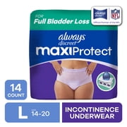 Always Discreet Adult Diapers for Women, MaxiProtect, Incontinence Underwear, Maximum Plus Absorbency, Size L, 14 Count