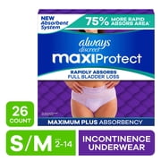Always Discreet Adult Diapers for Women, MaxiProtect, Incontinence Underwear, Maximum Plus Absorbency, Size S/M, 26 Count