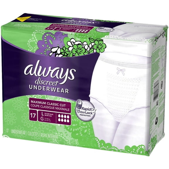 Always Discreet Maximum Absorbency Incontinence Underwear, Large, 17 ea (Pack of 2)