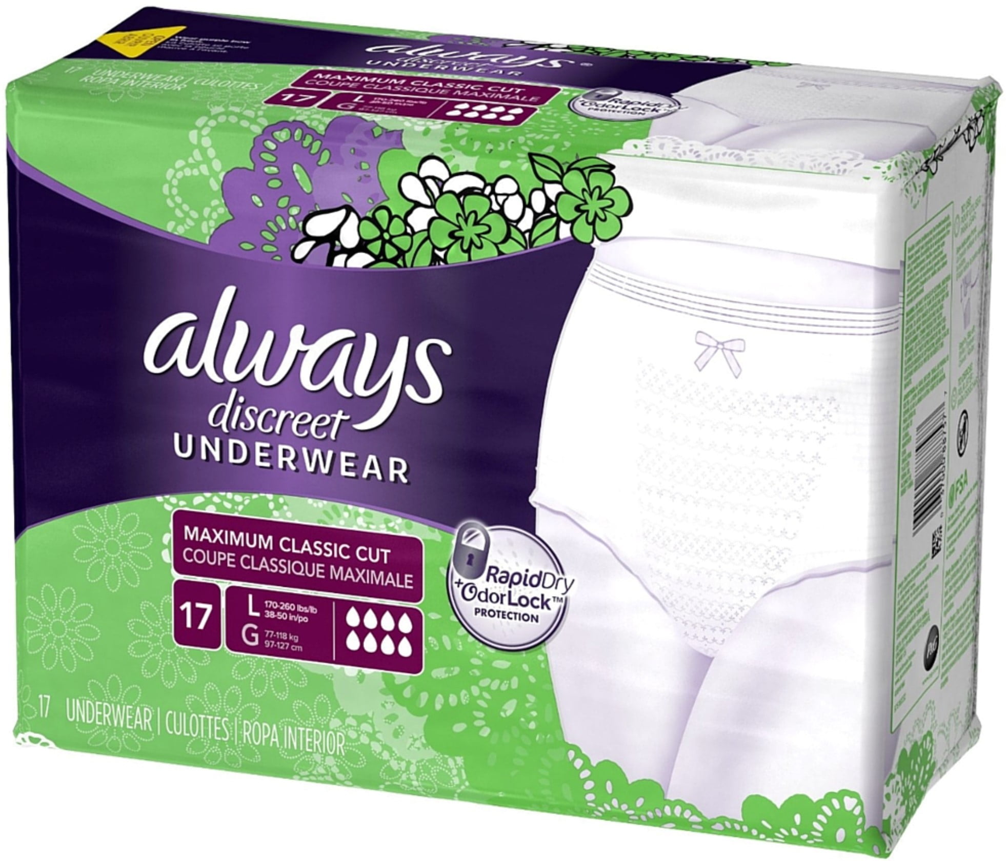 Always Discreet Maximum Absorbency Incontinence Underwear, Large, 17 ea  (Pack of 3)