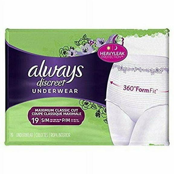 Always Discreet Maximum Classic Cut, Small Medium, 19 Underwear Pack of 2