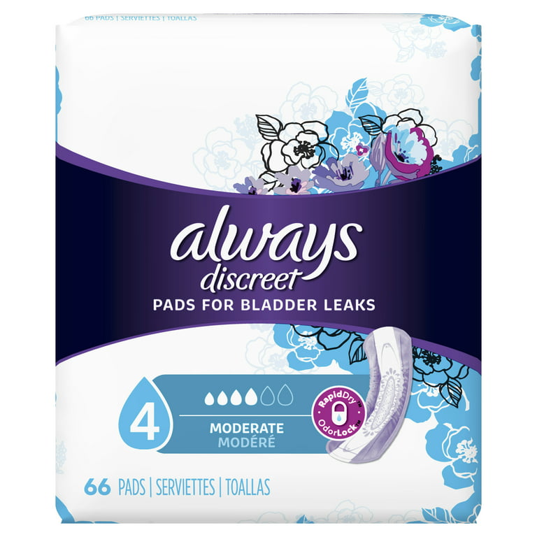 Always Discreet Incontinence Pads, Moderate Absorbency, Regular Length, 66  CT