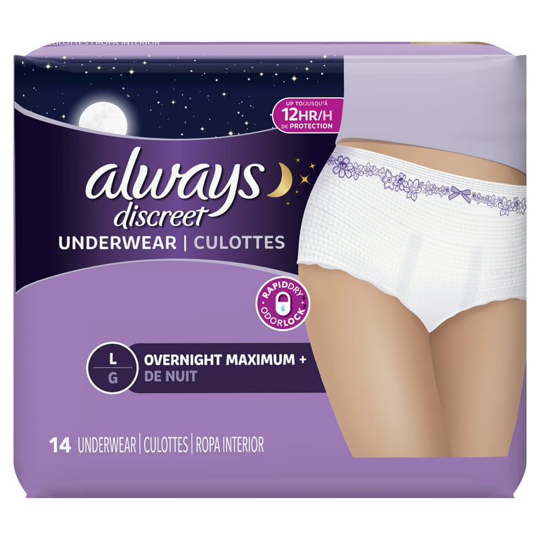 Always Discreet Overnight MaxPlus Incontinence Underwear, Large, 14 ct 