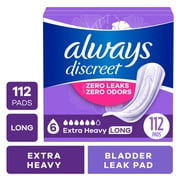 Always Discreet Adult Incontinence Pads for Women, Ultimate Absorbency, Long Length, Postpartum Pads, 112 Count