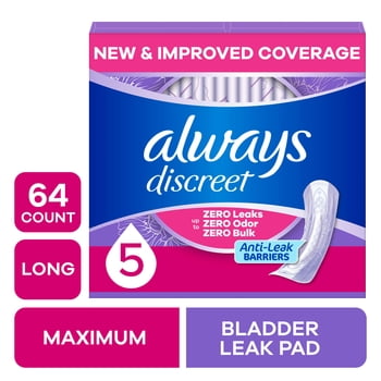 Always Discreet Pads, Maximum Absorbency, Long, 64 Count