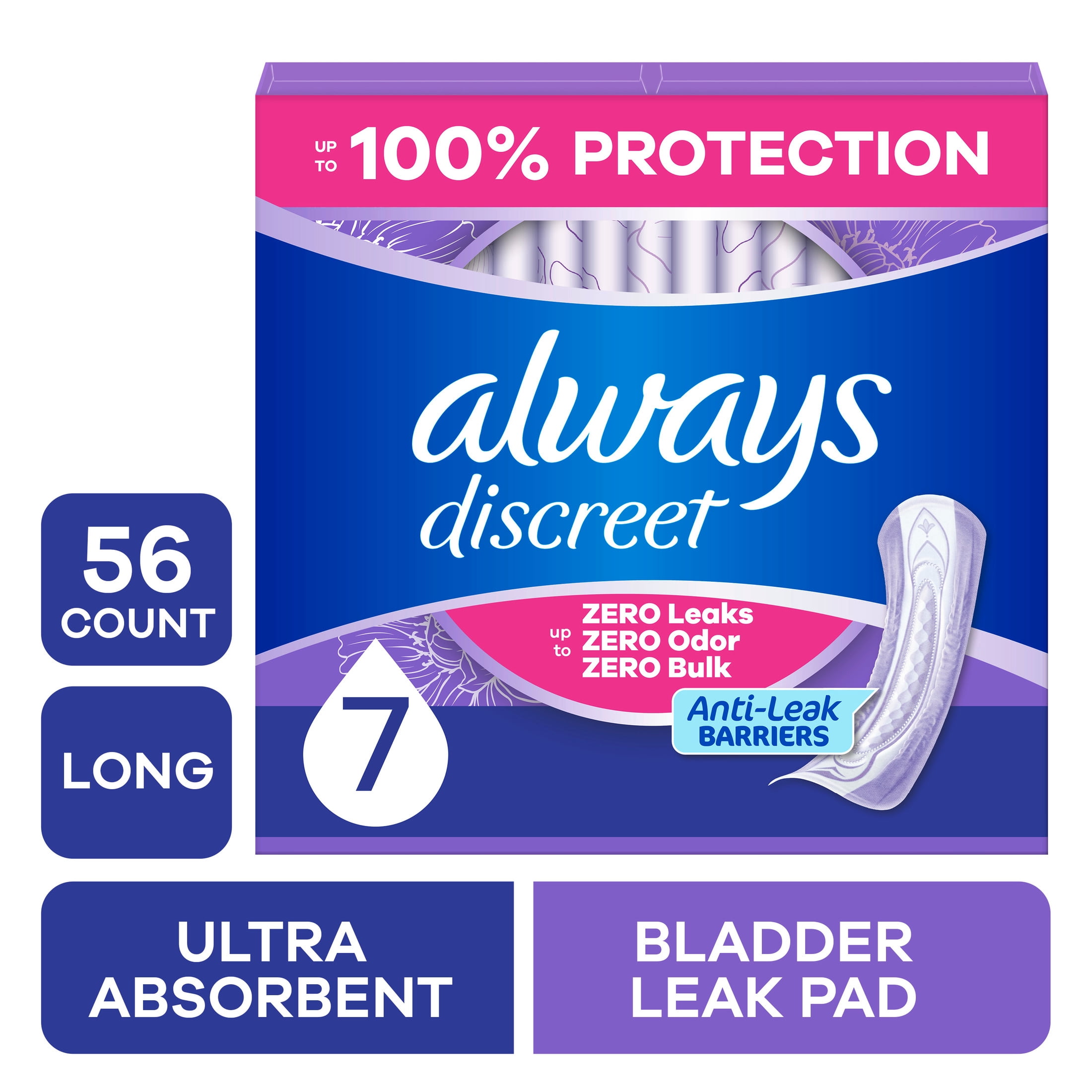 Always Discreet Pads, Ultra Absorbency, Long56 Count